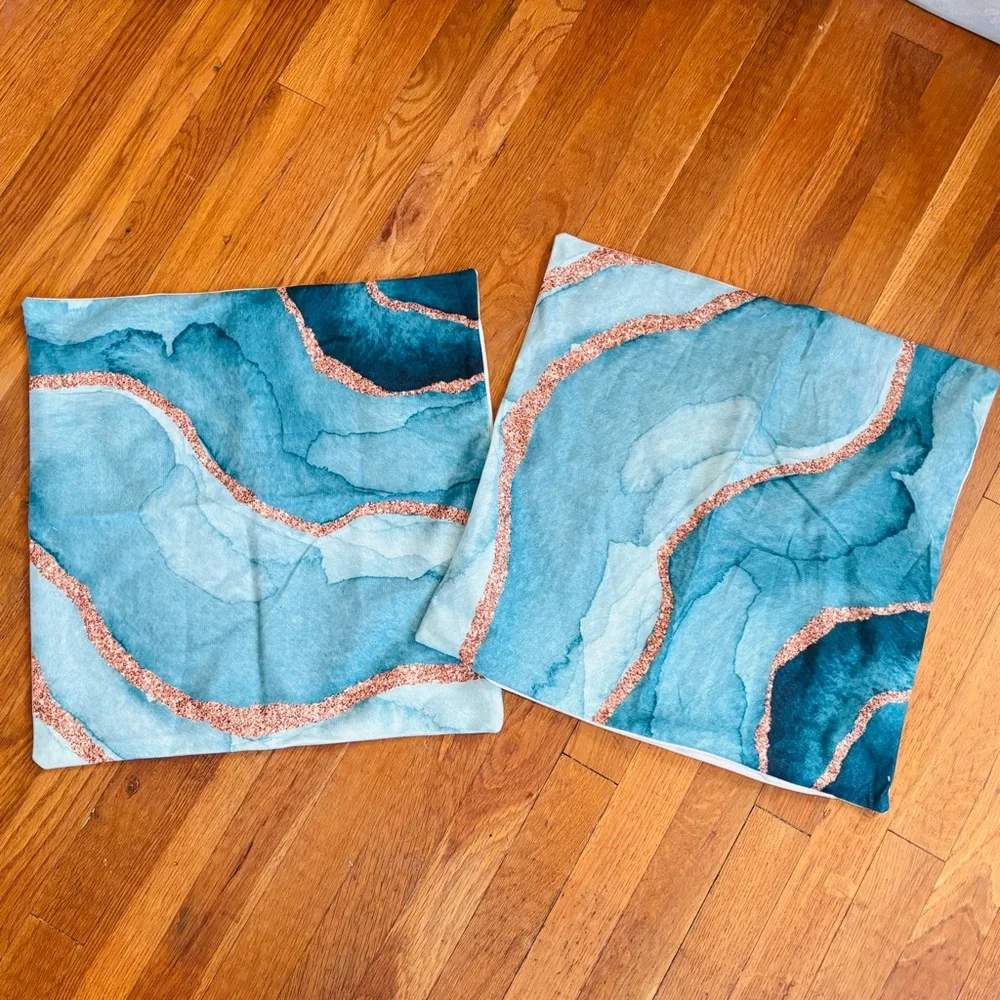Abstract Blue and Copper Pillow Covers